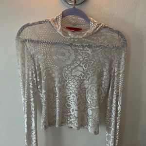 Eckhaus Latta white velour and sheer turtleneck top